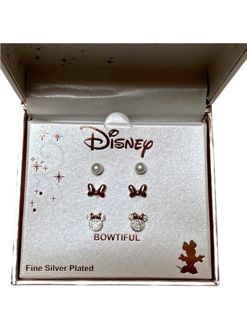 Disney Minnie Mouse Bowtiful 3 Pair Stud Earrings NWT Gift Box